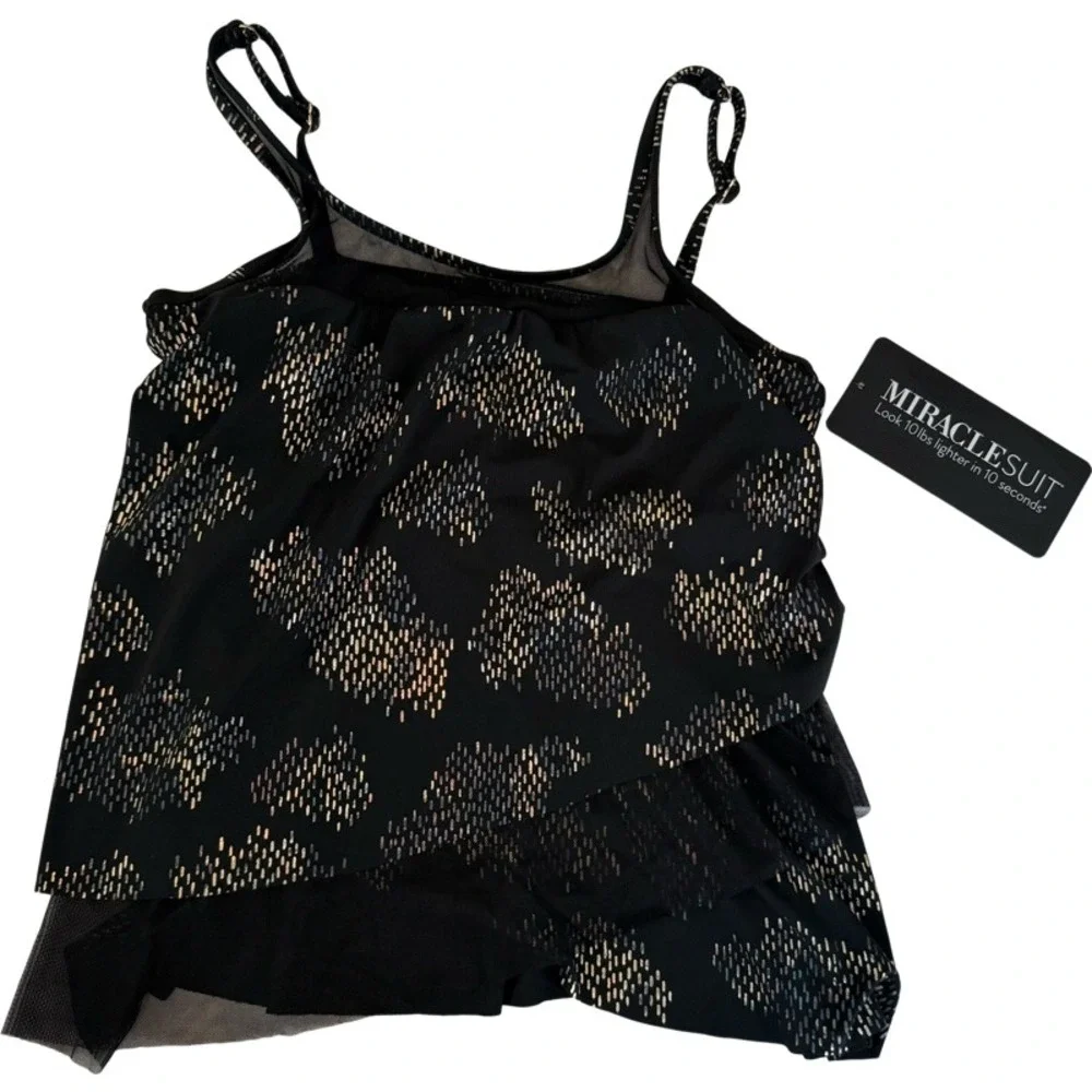 MIRACLESUIT Iridium Mirage Black Gold Underwire Tiered Tankini Swim Top‎ Size 10